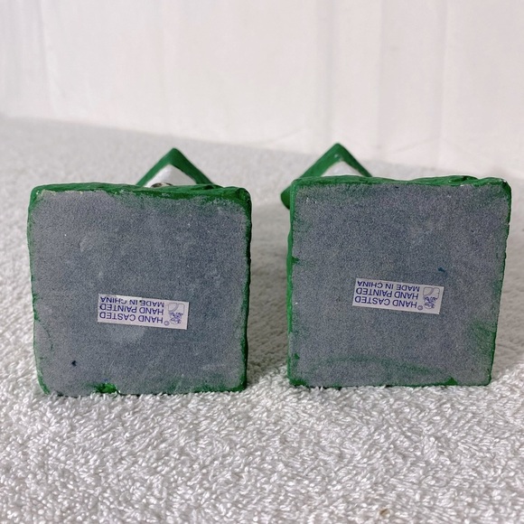 Vintage Hand Made Green White Pink Rose Candle Stick Holders - Picture 3 of 9